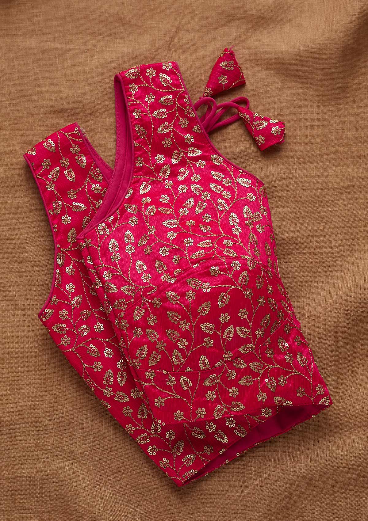 Rani Pink Sequins Raw Silk Blouse-Koskii