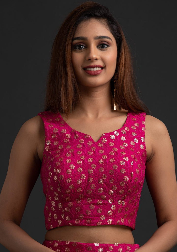 Rani Pink Sequins Semi Crepe Designer Salwar-Suit - koskii