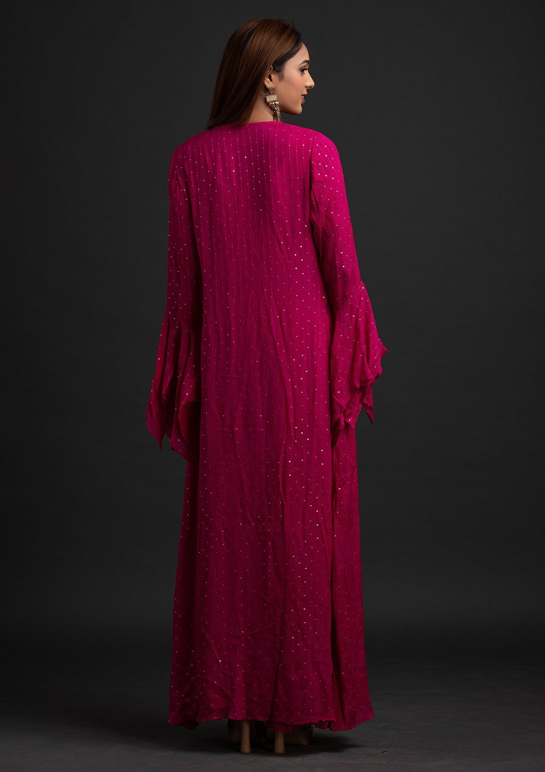 Rani Pink Sequins Semi Crepe Designer Salwar-Suit - koskii
