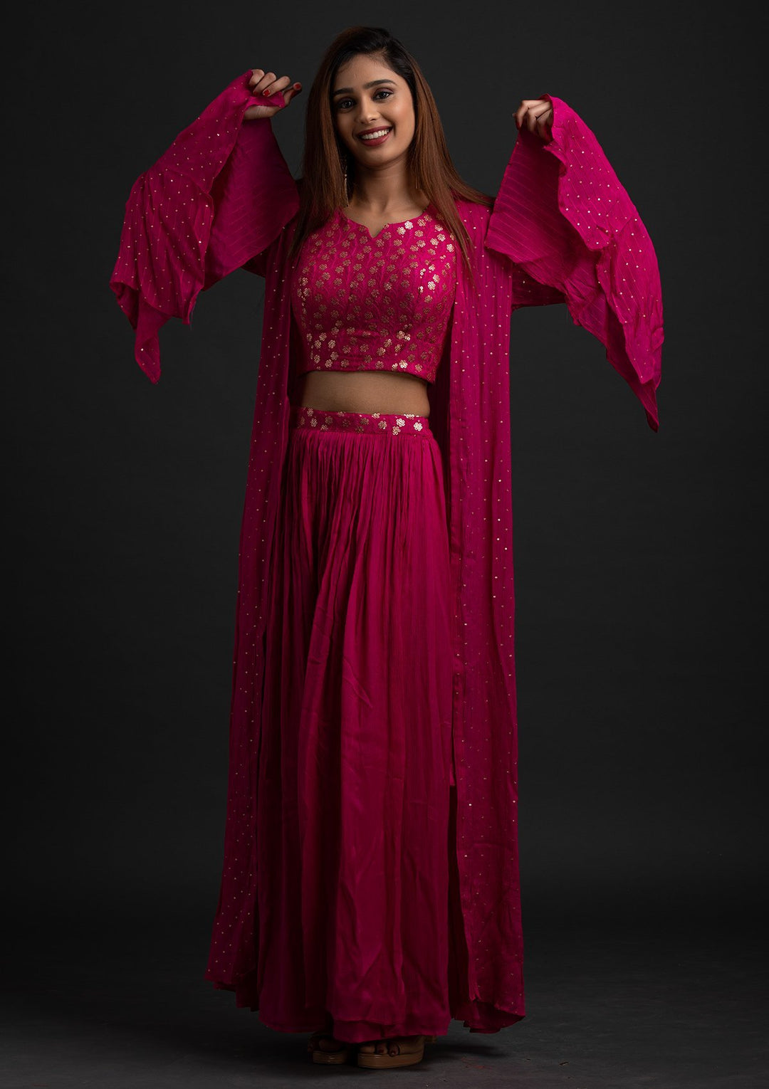 Rani Pink Sequins Semi Crepe Designer Salwar-Suit - koskii
