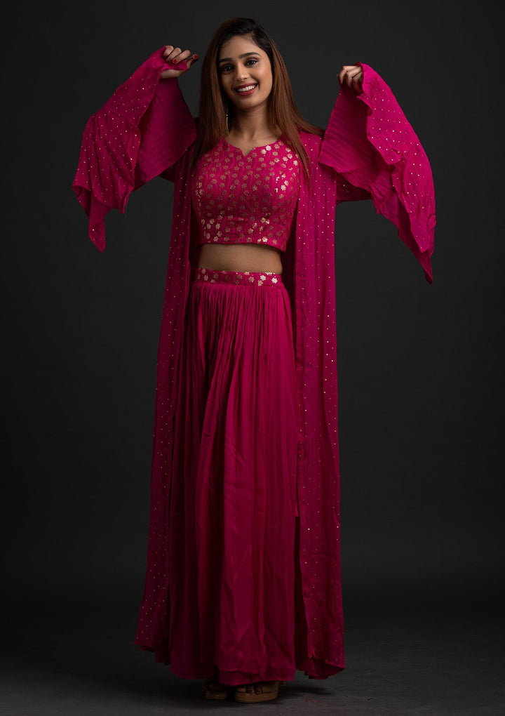 Rani Pink Sequins Semi Crepe Designer Salwar-Suit - koskii
