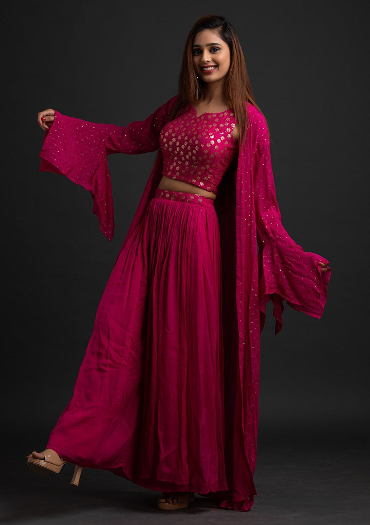 Rani Pink Sequins Semi Crepe Designer Salwar-Suit - koskii