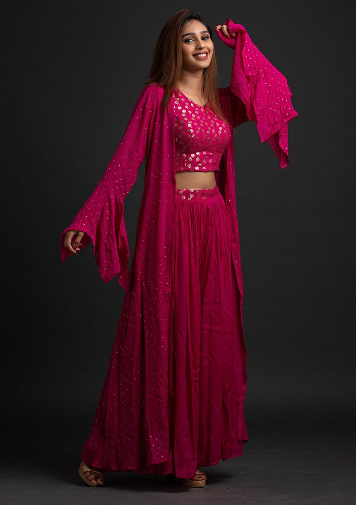 Rani Pink Sequins Semi Crepe Designer Salwar-Suit - koskii