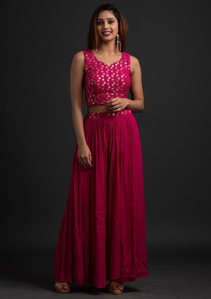 Rani Pink Sequins Semi Crepe Designer Salwar-Suit - koskii