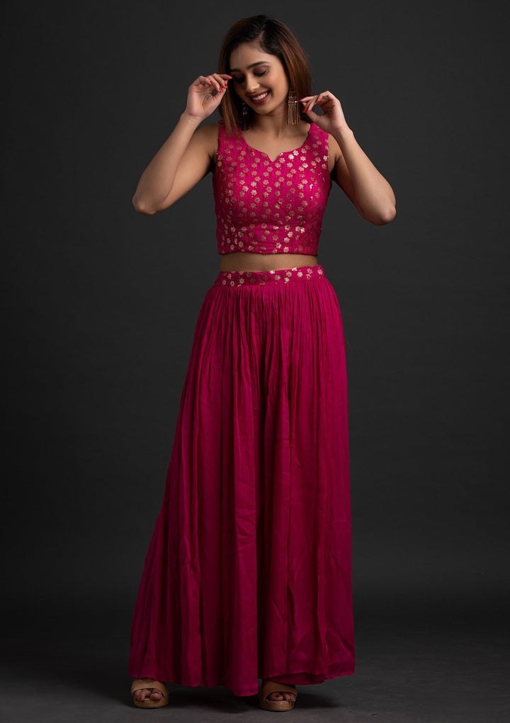 Rani Pink Sequins Semi Crepe Designer Salwar-Suit - koskii