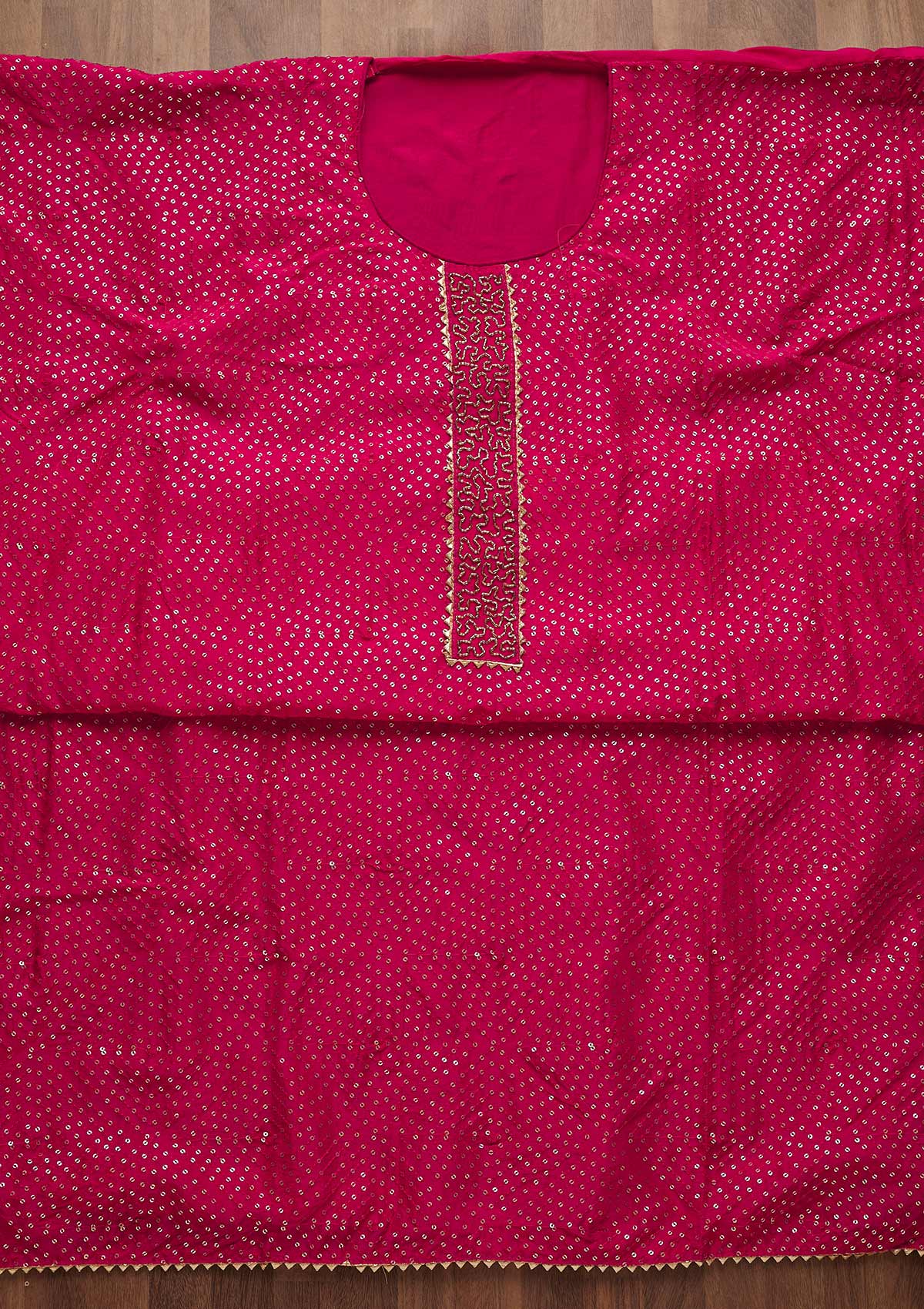 Rani Pink Sequins Semi Crepe Unstitched Salwar Suit-Koskii
