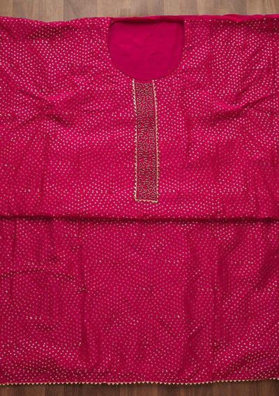 Rani Pink Sequins Semi Crepe Unstitched Salwar Suit-Koskii
