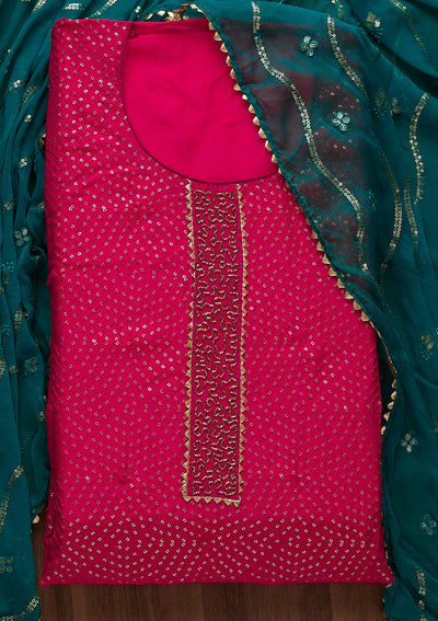 Rani Pink Sequins Semi Crepe Unstitched Salwar Suit-Koskii