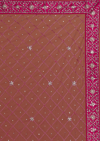 Rani Pink Silver Stonework Net Designer Semi-Stitched Lehenga - Koskii