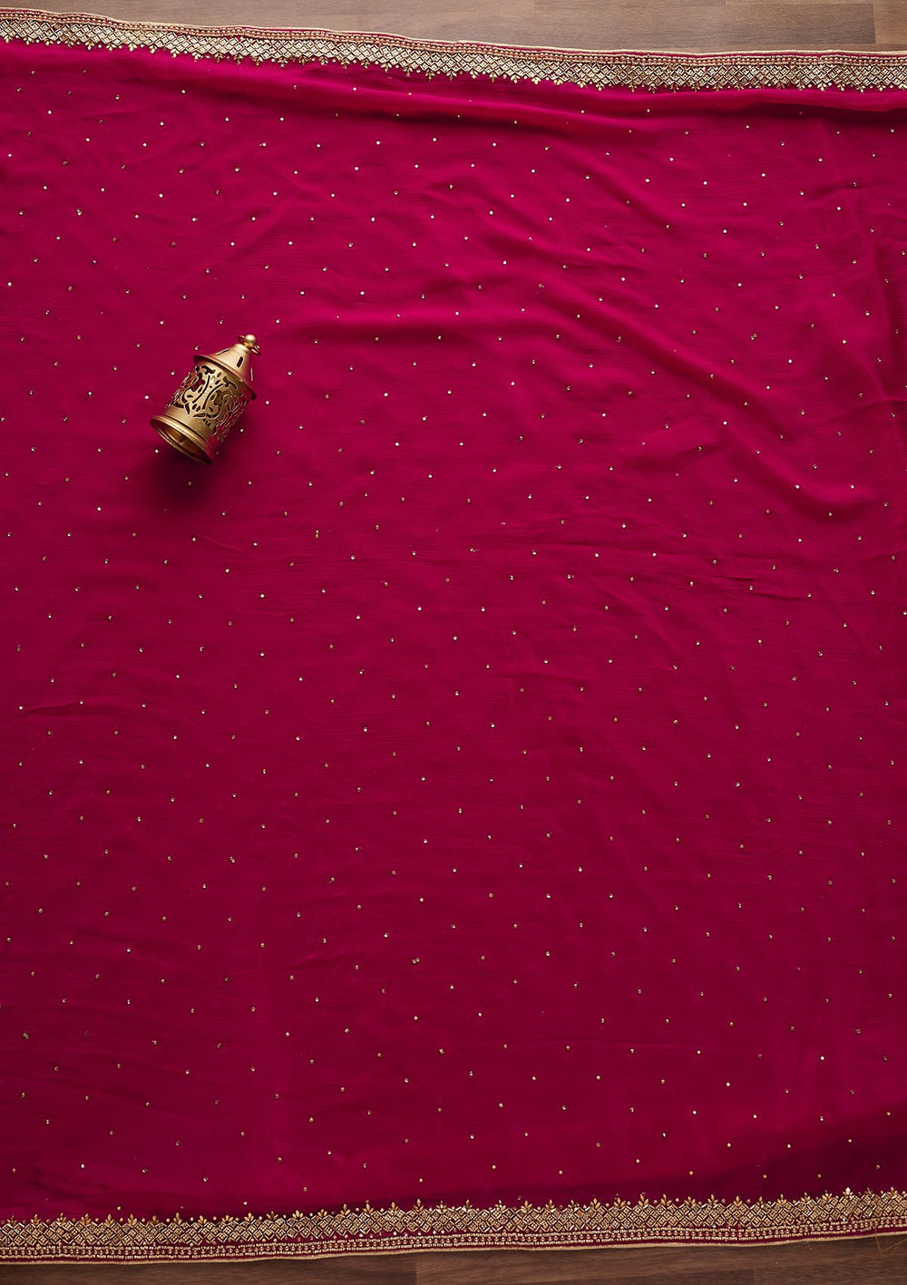 Rani Pink Stonework Chanderi Designer Unstitched Salwar Suit - Koskii
