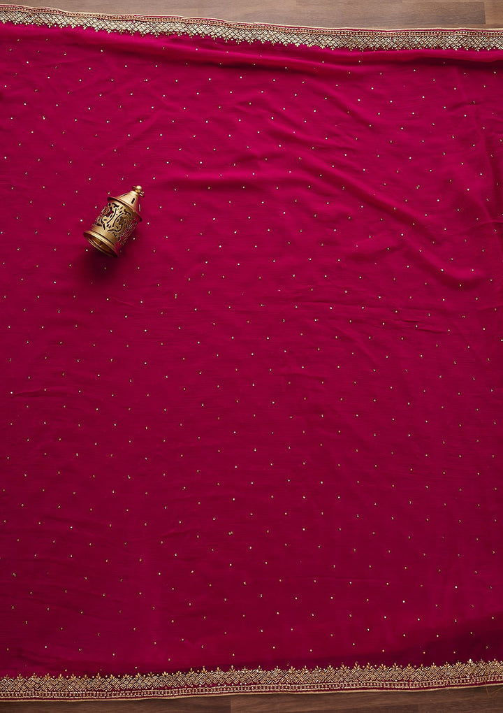 Rani Pink Stonework Chanderi Designer Unstitched Salwar Suit - Koskii