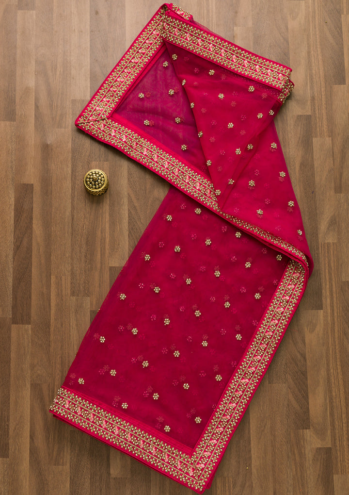 Rani Pink Stonework Net Dupatta-Koskii