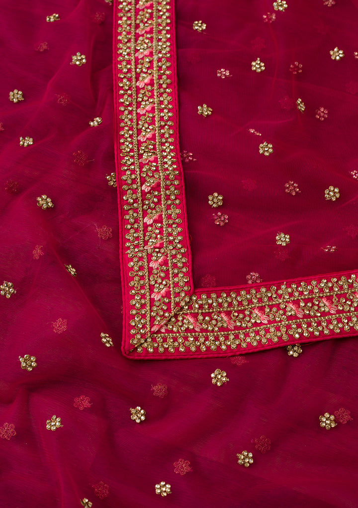 Rani Pink Stonework Net Dupatta-Koskii
