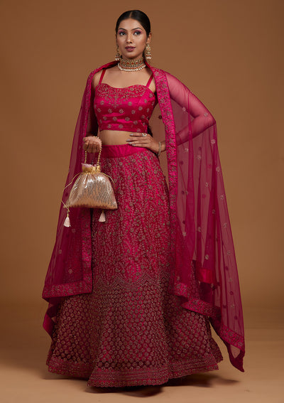 Rani Pink Stonework Net Designer Lehenga-Koskii
