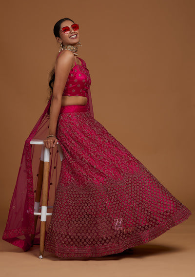 Rani Pink Stonework Net Designer Lehenga-Koskii