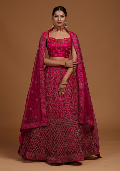 Rani Pink Stonework Net Designer Lehenga-Koskii