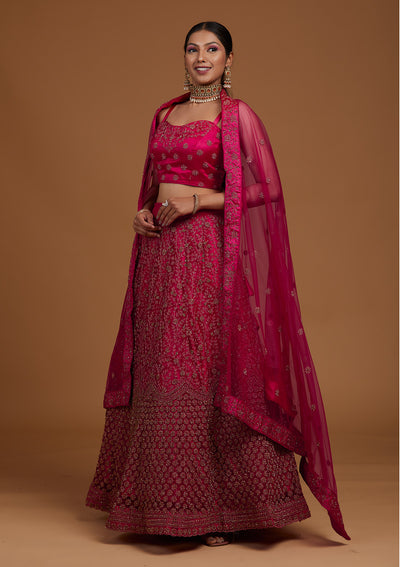 Rani Pink Stonework Net Designer Lehenga-Koskii
