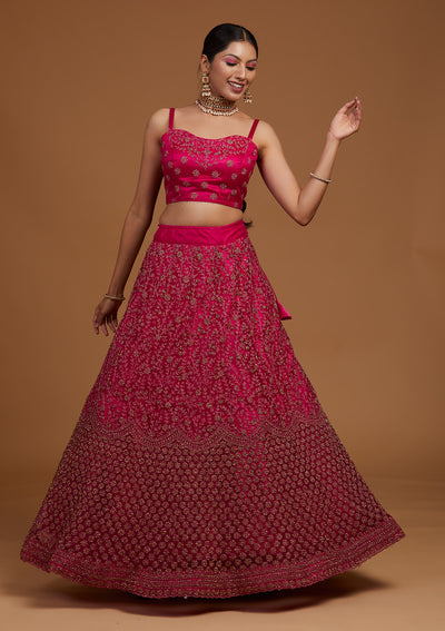 Rani Pink Stonework Net Designer Lehenga-Koskii