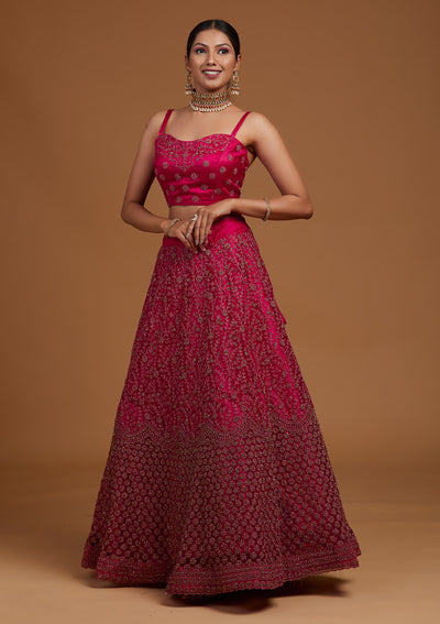 Rani Pink Stonework Net Designer Lehenga-Koskii