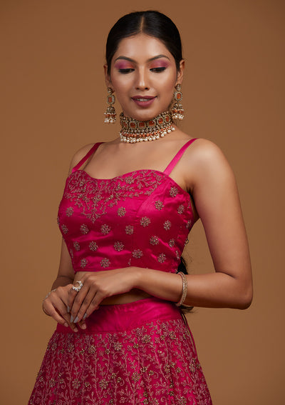 Rani Pink Stonework Net Designer Lehenga-Koskii