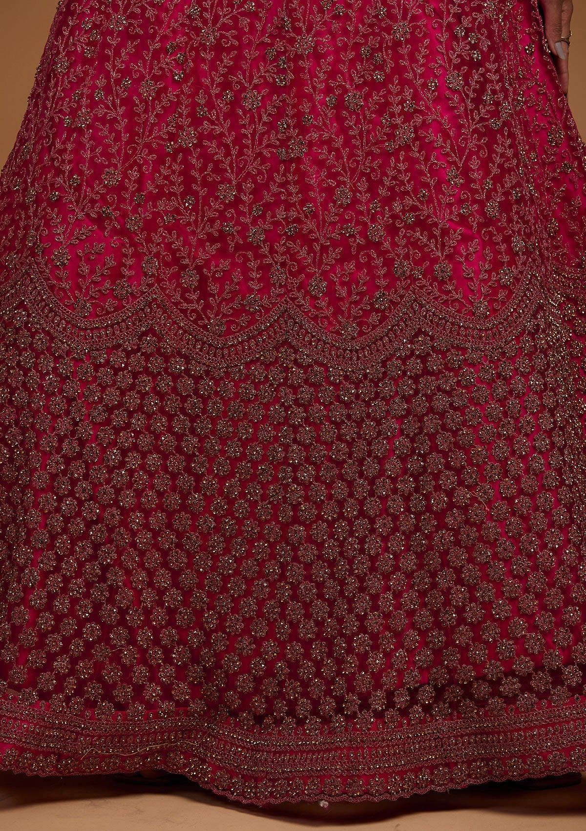 Rani Pink Stonework Net Designer Lehenga-Koskii