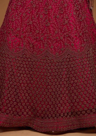 Rani Pink Stonework Net Designer Lehenga-Koskii