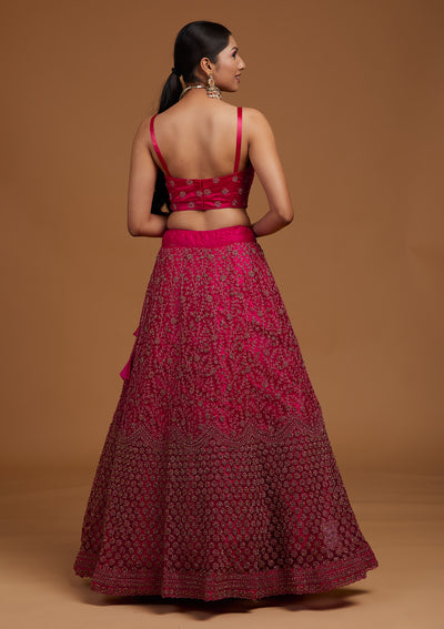 Rani Pink Stonework Net Designer Lehenga-Koskii