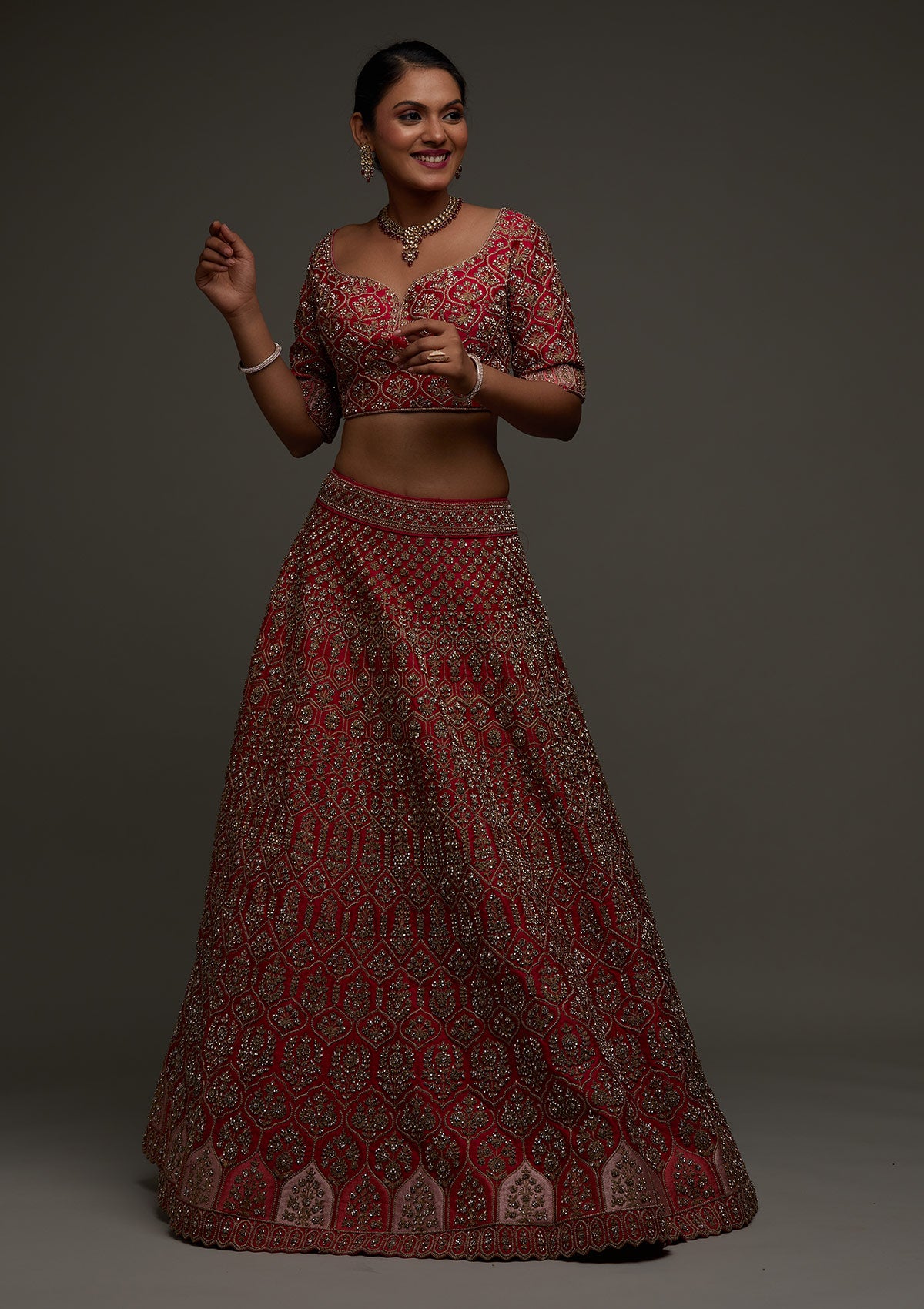 Buy Rani Pink Stonework Raw Silk Readymade Lehenga Koskii