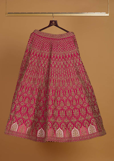 Rani Pink Stonework Raw Silk Designer Readymade Lehenga - Koskii