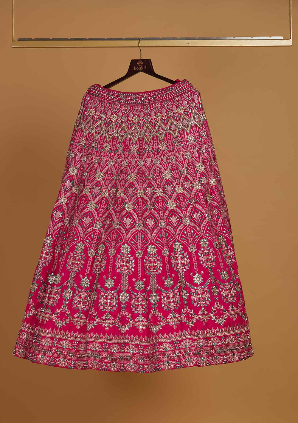 Rani Pink Stonework Raw Silk Designer Readymade Lehenga - Koskii