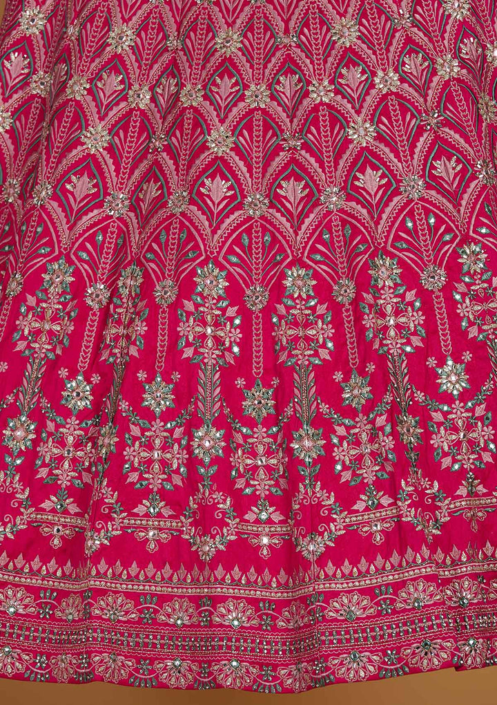 Rani Pink Stonework Raw Silk Designer Readymade Lehenga - Koskii
