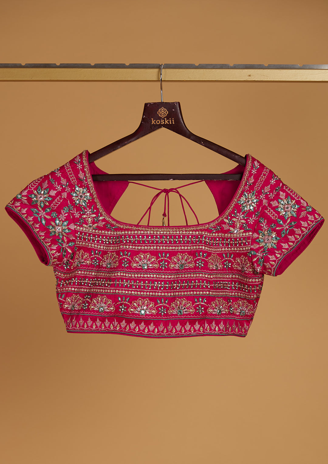 Rani Pink Stonework Raw Silk Designer Readymade Lehenga - Koskii