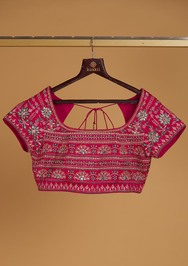 Rani Pink Stonework Raw Silk Designer Readymade Lehenga - Koskii