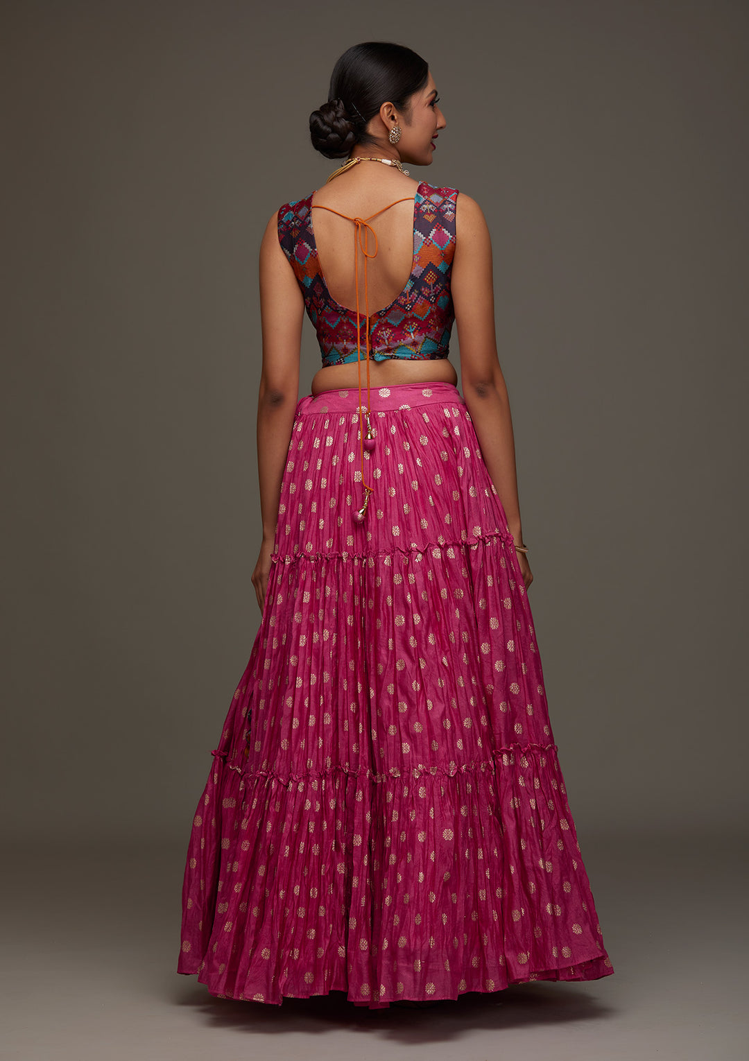 Rani Pink Stonework Raw Silk Designer Lehenga - Koskii