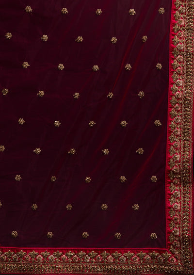 Rani Pink Stonework Raw Silk Designer Semi-Stitched Lehenga - koskii