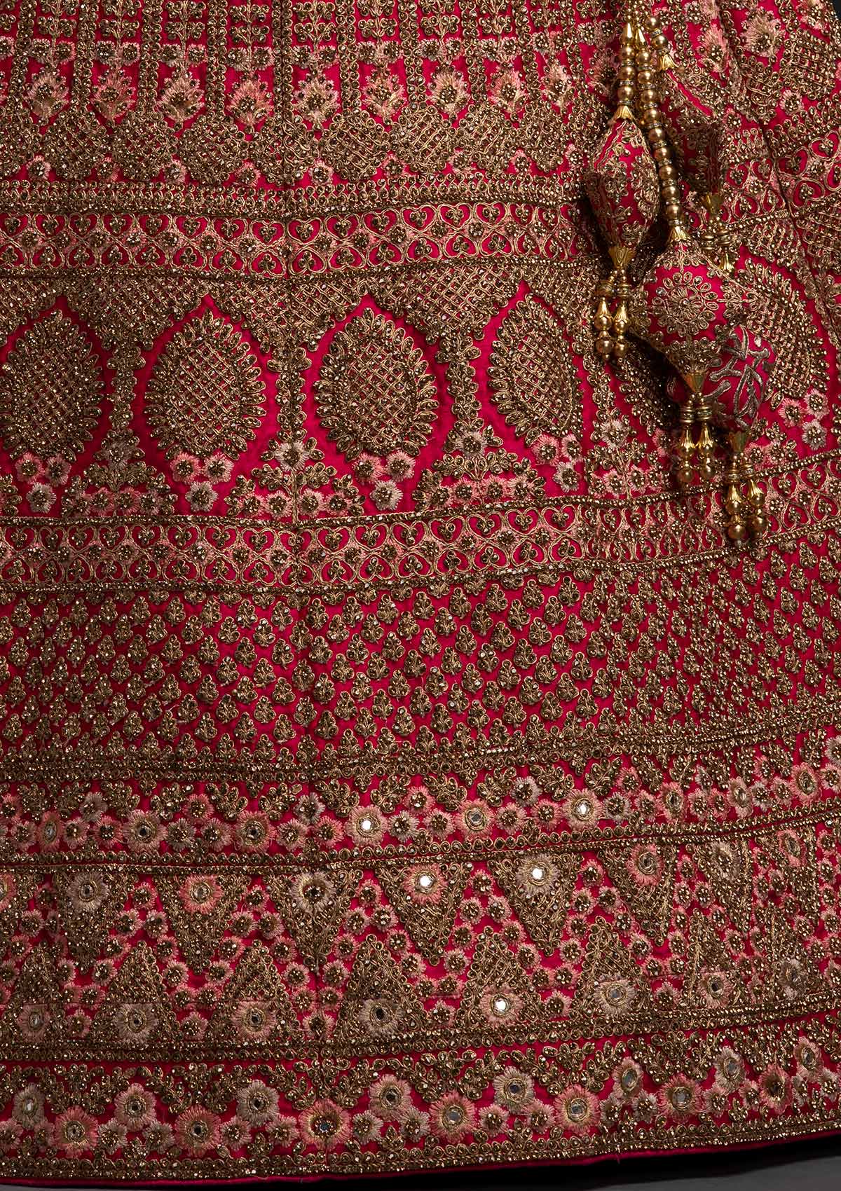 Rani Pink Stonework Raw Silk Designer Semi-Stitched Lehenga - koskii