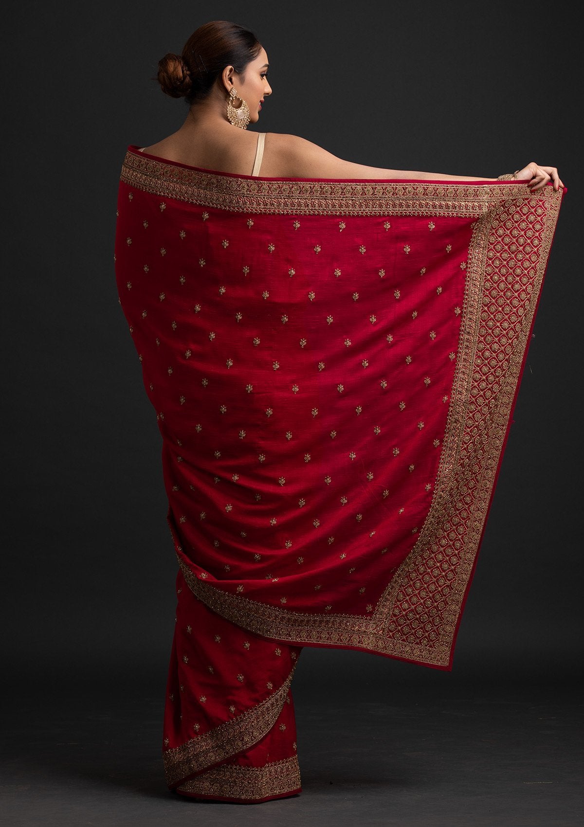 Rani Pink Stonework Raw Silk Designer Saree - koskii