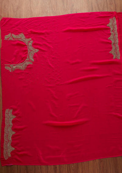 Rani Pink Stonework Semi Crepe Designer Saree - koskii