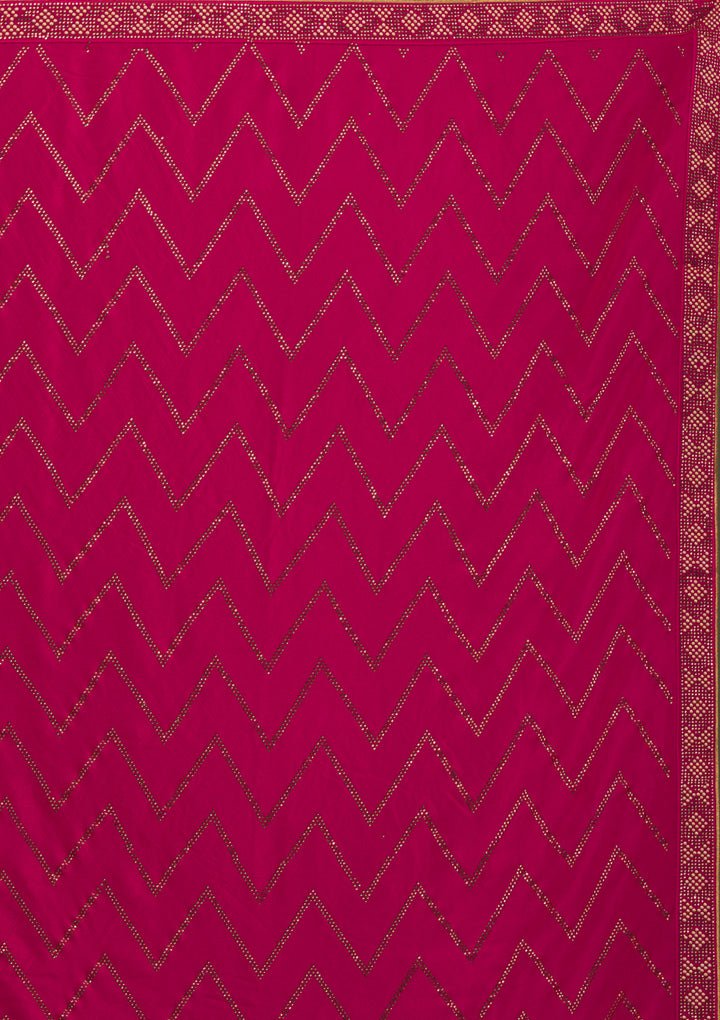 Rani Pink Stonework Semi Crepe Unstitched Saree-Koskii