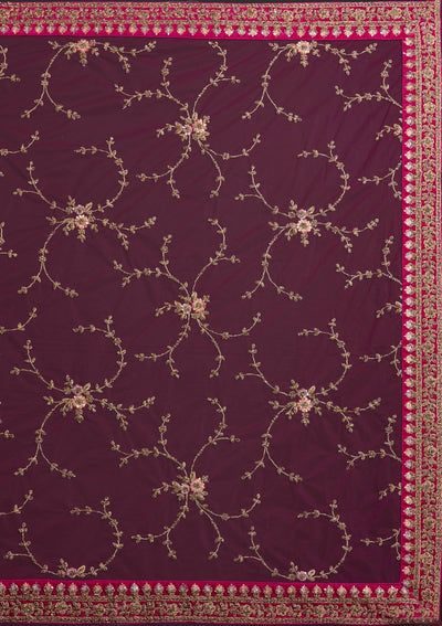 Rani Pink Stonework Velvet Designer Semi-Stitched Lehenga - koskii