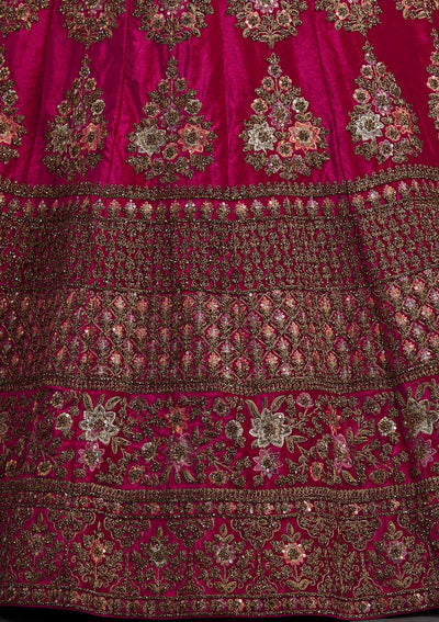 Rani Pink Stonework Velvet Designer Semi-Stitched Lehenga - koskii