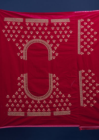 Rani Pink Stonework Velvet Designer Semi-Stitched Lehenga - Koskii