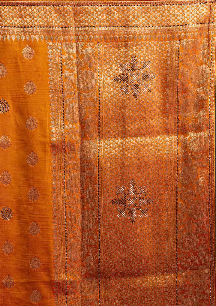 Rani Pink Swarovski Banarasi Designer Semi-Stitched Lehenga - koskii