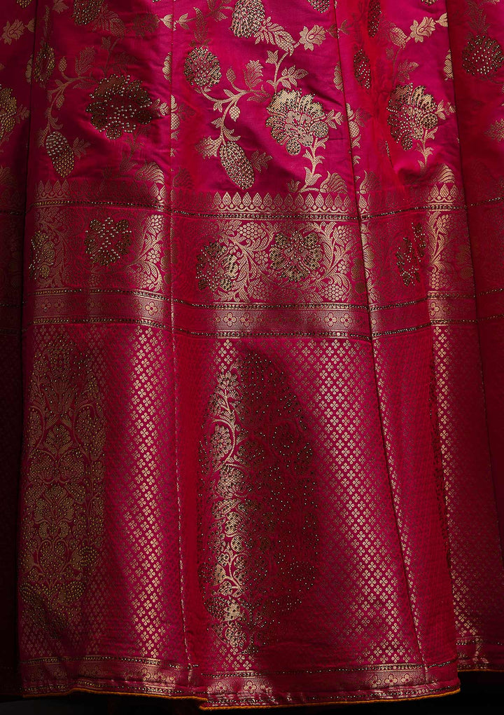 Rani Pink Swarovski Banarasi Designer Semi-Stitched Lehenga - koskii