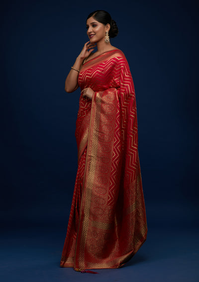 Rani Pink Swarovski Banarasi Designer Saree - Koskii