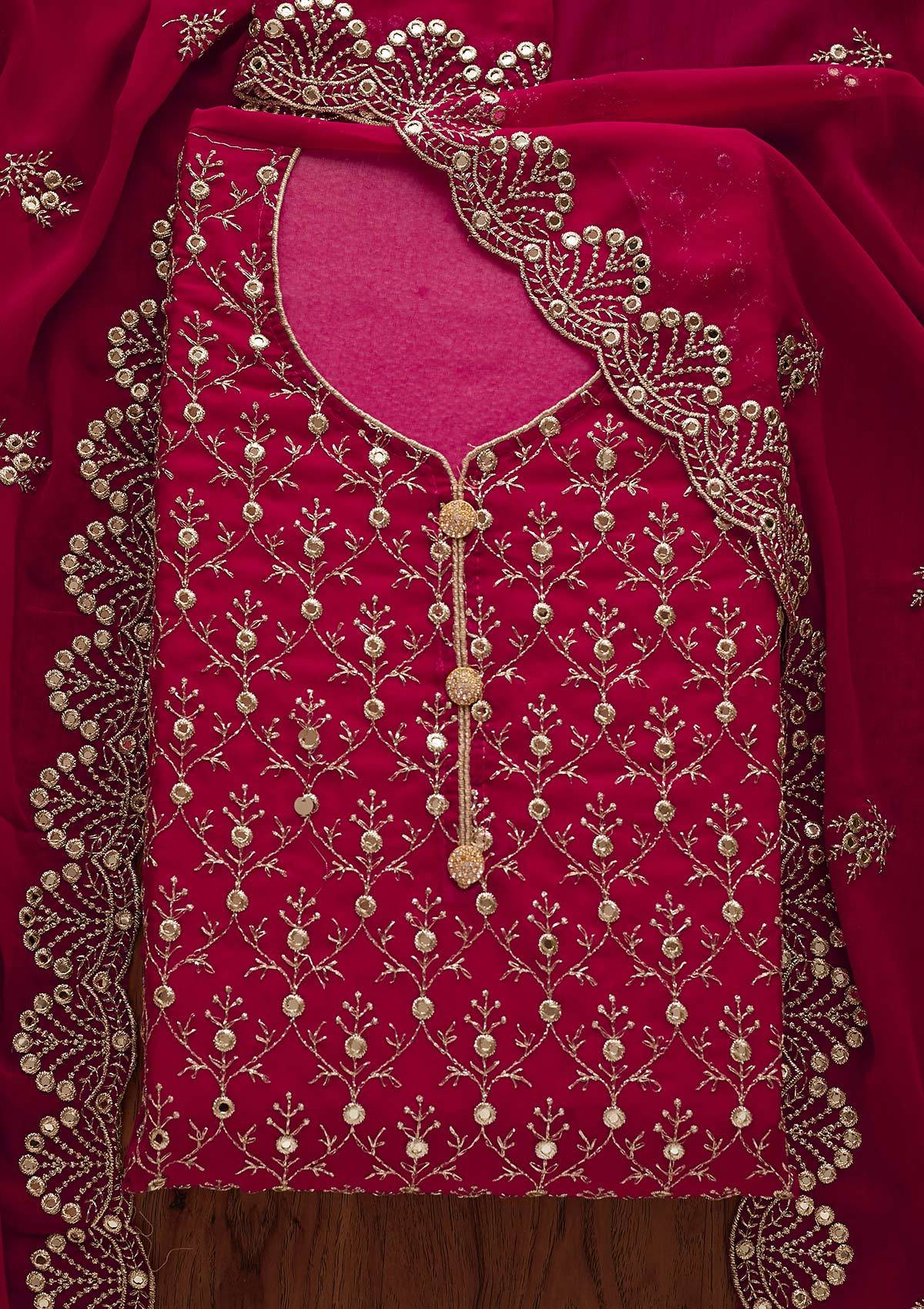 Rani Pink Swarovski Georgette Designer Unstitched Salwar Suit - Koskii
