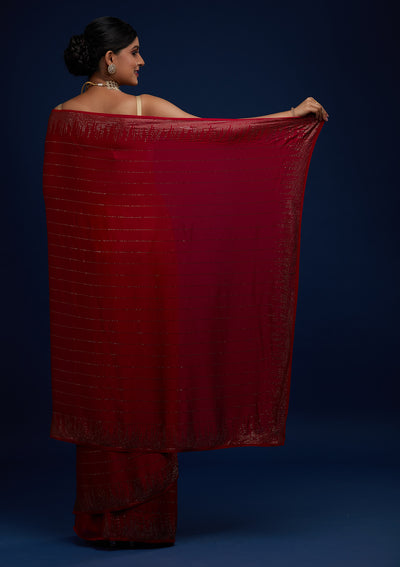 Rani Pink Swarovski Satin Designer Saree - Koskii