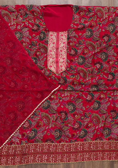 Rani Pink Semi Crepe Swarovski Unstitched Salwar Suit-Koskii