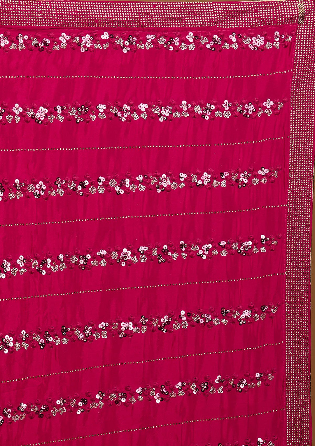 Rani Pink Swarovski Semi Crepe Designer Saree - Koskii