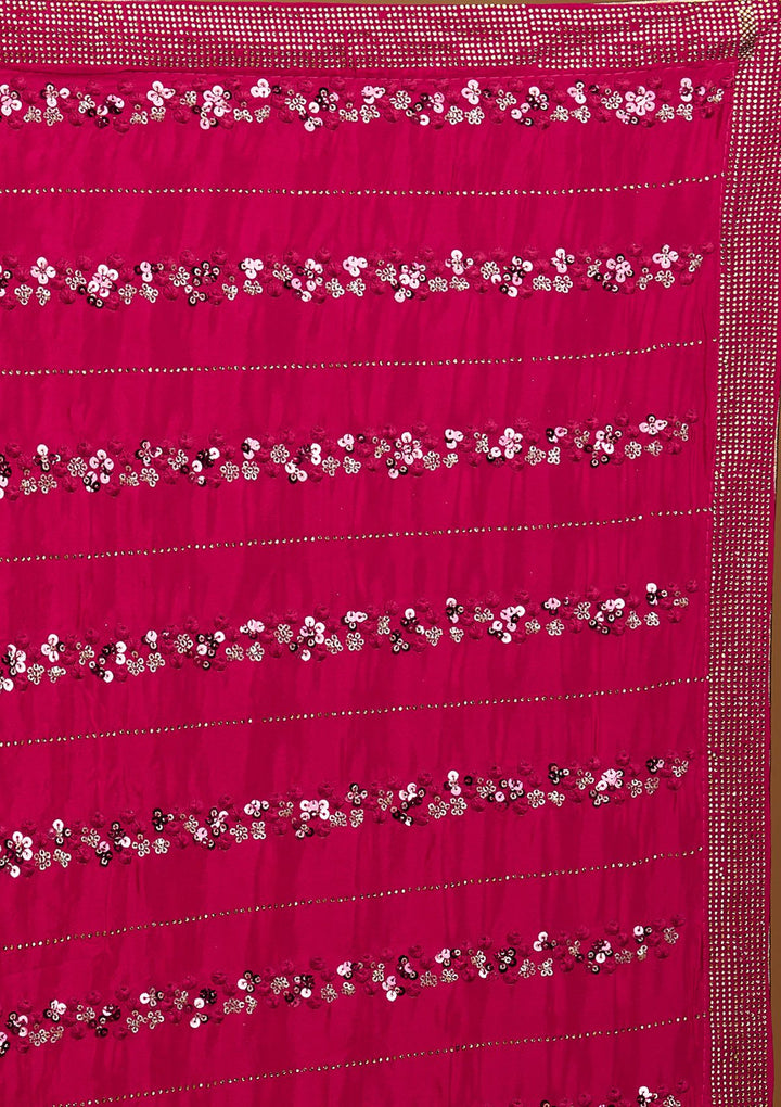 Rani Pink Swarovski Semi Crepe Designer Saree - Koskii